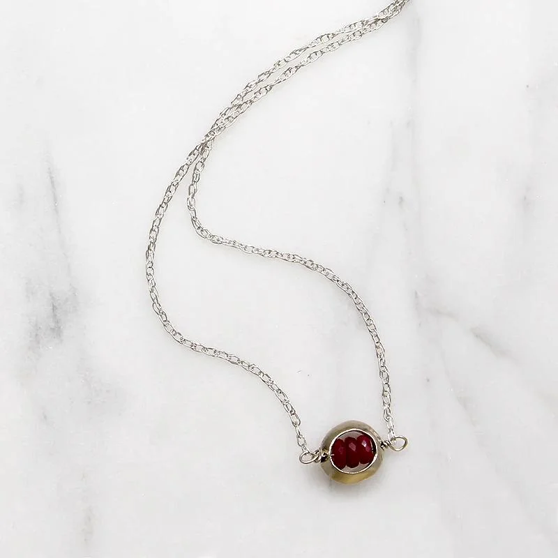 Ladies Necklaces Infinite Shine-Crimson Ruby Beads in White Gold "O" Necklace by brunet