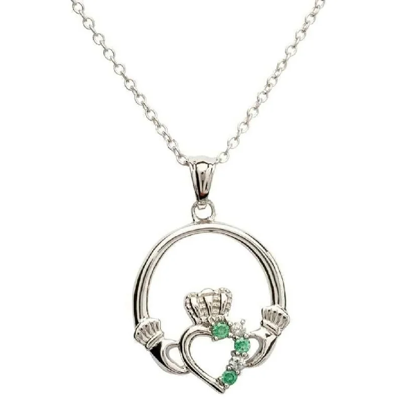 Ladies Necklaces with Etched Shine-Shanore : Claddagh Part Set Silver Necklace