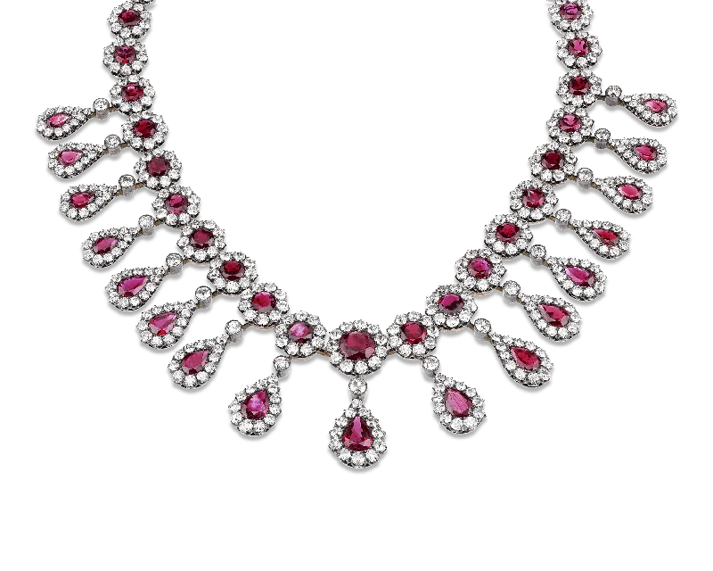 Ladies Necklaces with Orbit Pendant-Antique Burma Ruby and Diamond Necklace