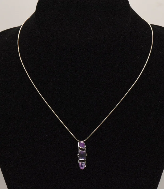 Ladies Necklaces with Lotus Glow-Bluish Purple Cut Glass Sterling Silver Pendant on Sterling Silver Italian Snake Link Chain Necklace - 16.5"