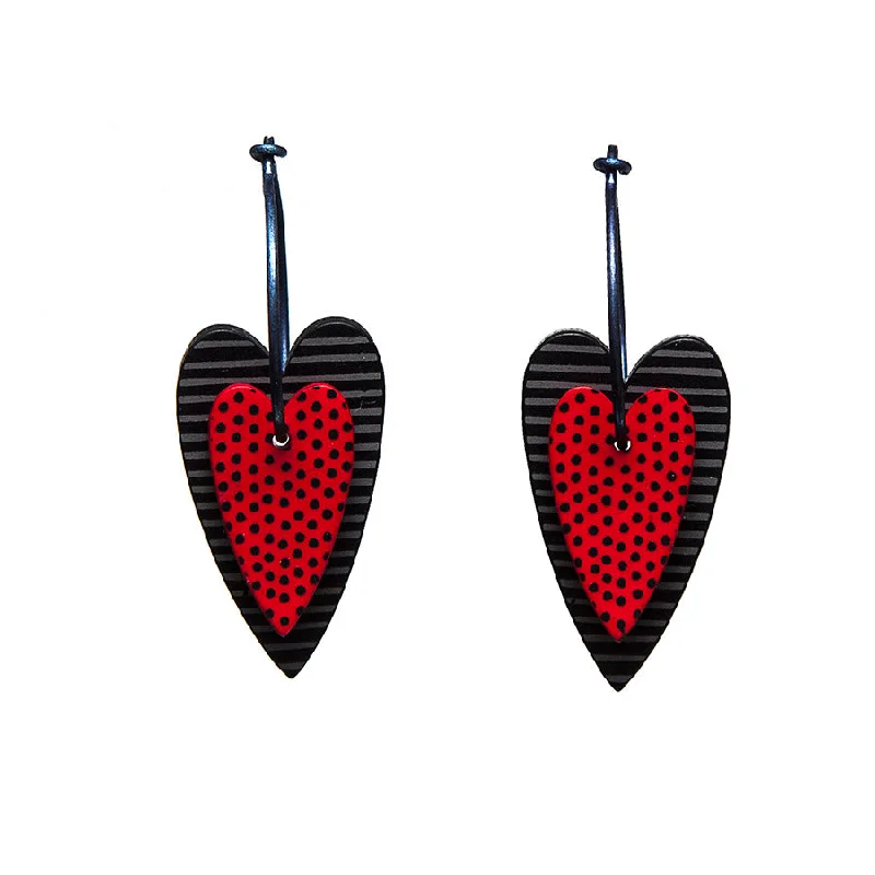 Ladies oceanic shell earrings -Lene Lundberg K-Form Red/Black Double Heart Earrings