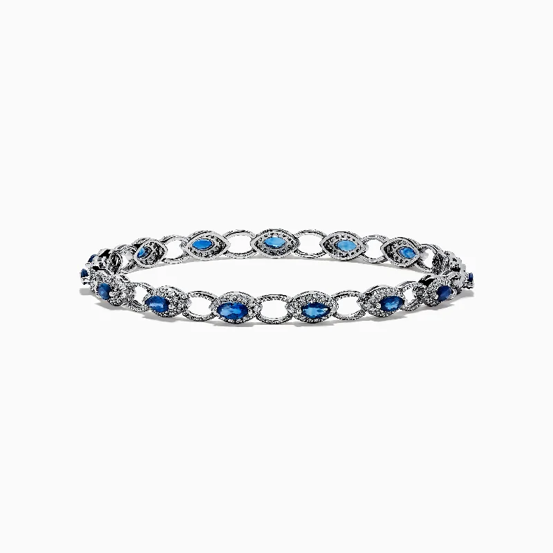 Ladies Bracelets with Blue Chalcanthite-Royale Bleu 925 Silver Sapphire and Diamond Bracelet