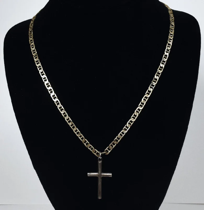 Ladies Necklaces with Green Uvarovite-Sterling Silver Cross Pendant on Heavy Sterling Silver Italian Chain Link Necklace