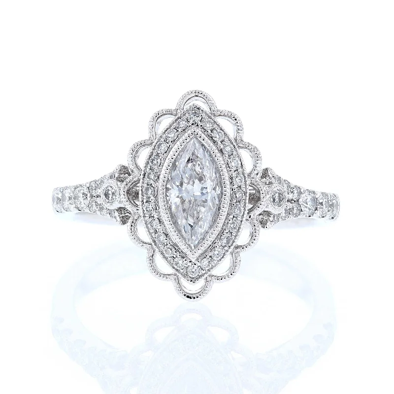 Knotted band engagement rings -Scallop Halo Marquise Diamond Engagement Ring