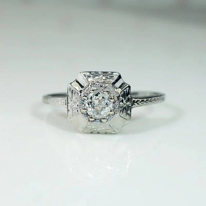 Shiny edge engagement rings -Beautiful Engraved White Gold Engagement Ring by Belais