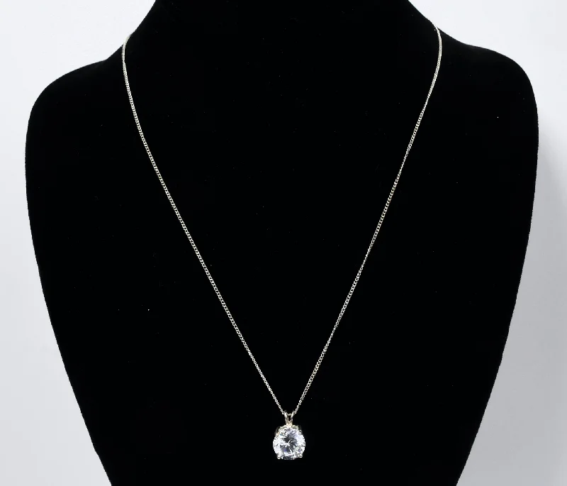 Ladies Necklaces with White Thaumasite-Cubic Zirconia Pendant Sterling Silver Chain Necklace - 19"