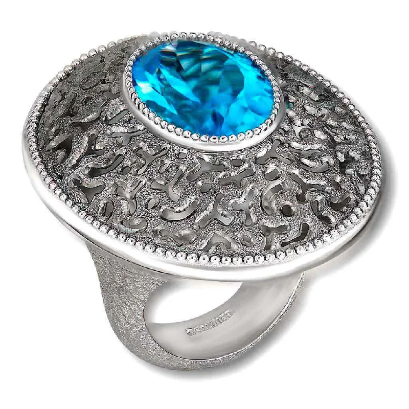 Ladies soothing charm rings -Silver Galactica Ring with Blue Topaz