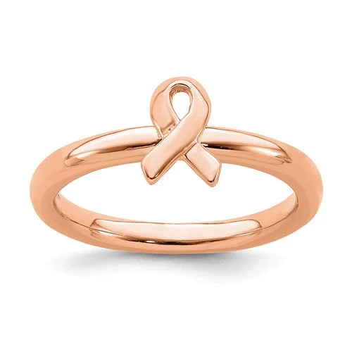 Ladies desert bloom rings -Sterling Silver Stackable Expressions Rose Gold Awareness Ribbon Ring