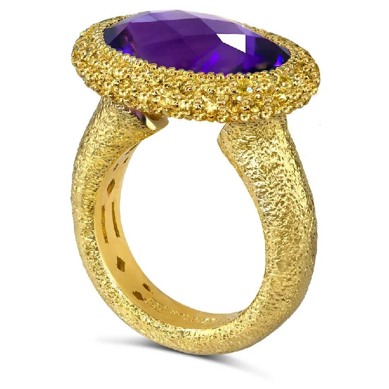 Ladies forest hush rings -Gold Cocktail Ring with Amethyst & Yellow Sapphires