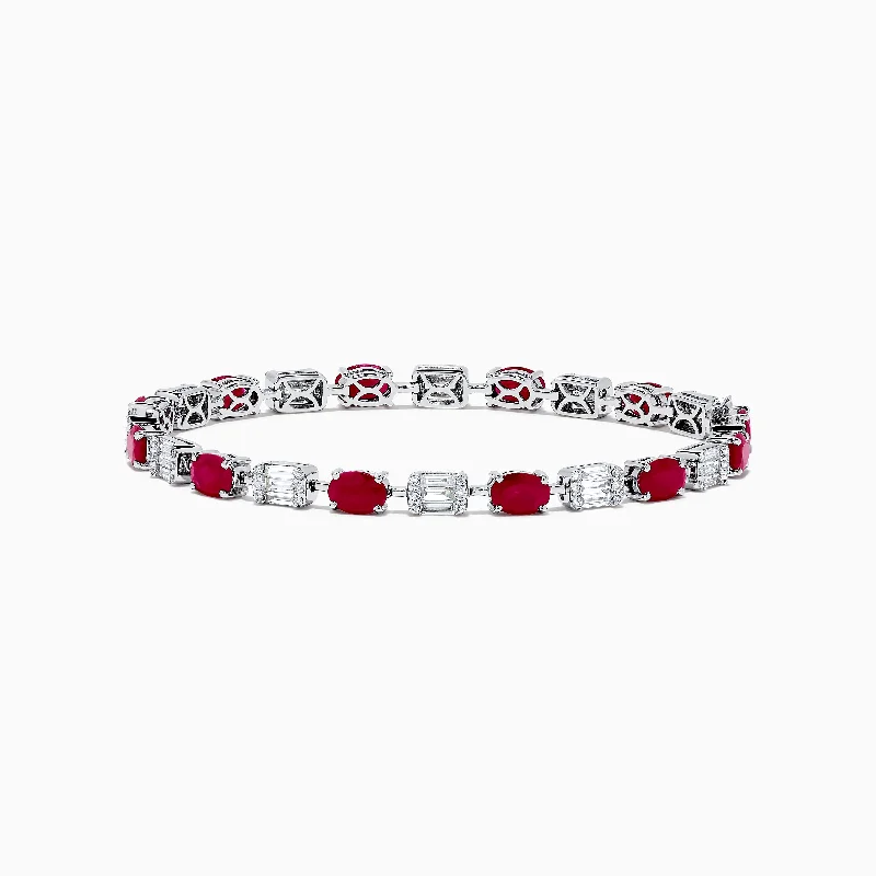 Ladies Bracelets with Pure Okenite-Ruby Royale 14K White Gold Ruby and Diamond Tennis Bracelet