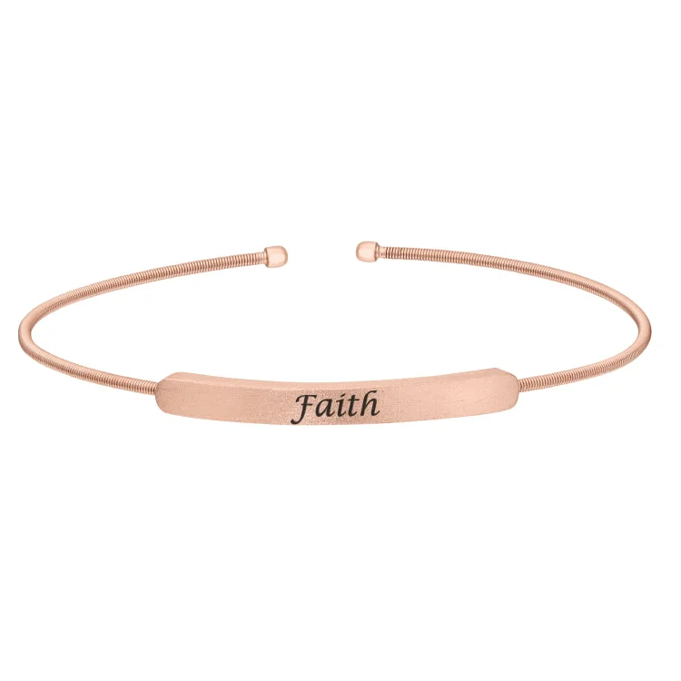 Ladies Bracelets with Sky Topaz-Rose Gold Finish Sterling Silver Cable Cuff Bracelet With Name Plate - FAITH