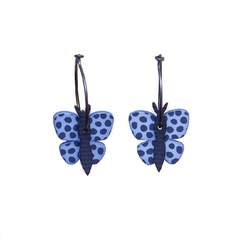 Ladies sturdy steel earrings -Lene Lundberg K-Form Blue Butterfly Earrings