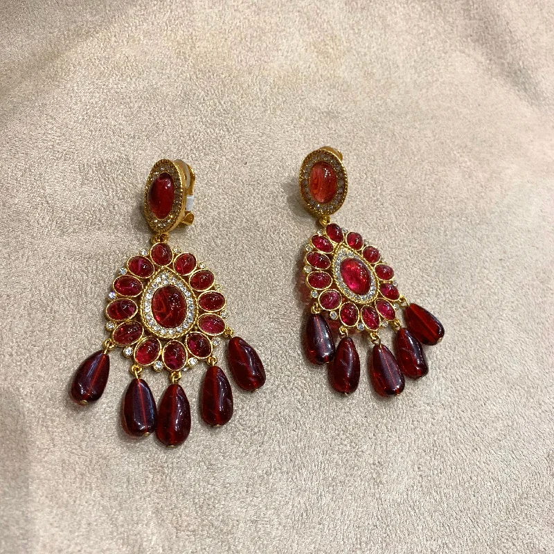 Ladies zirconia brilliance earrings -Kenneth Jay Lane Ruby Glass Earrings