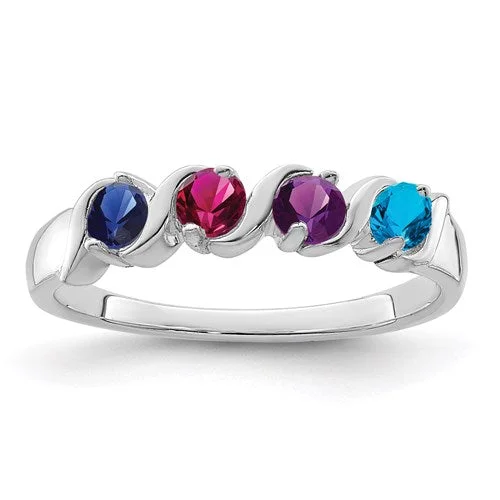 Ladies mystic amethyst rings -Curved Set Mother's Family 3mm Birthstone Ring