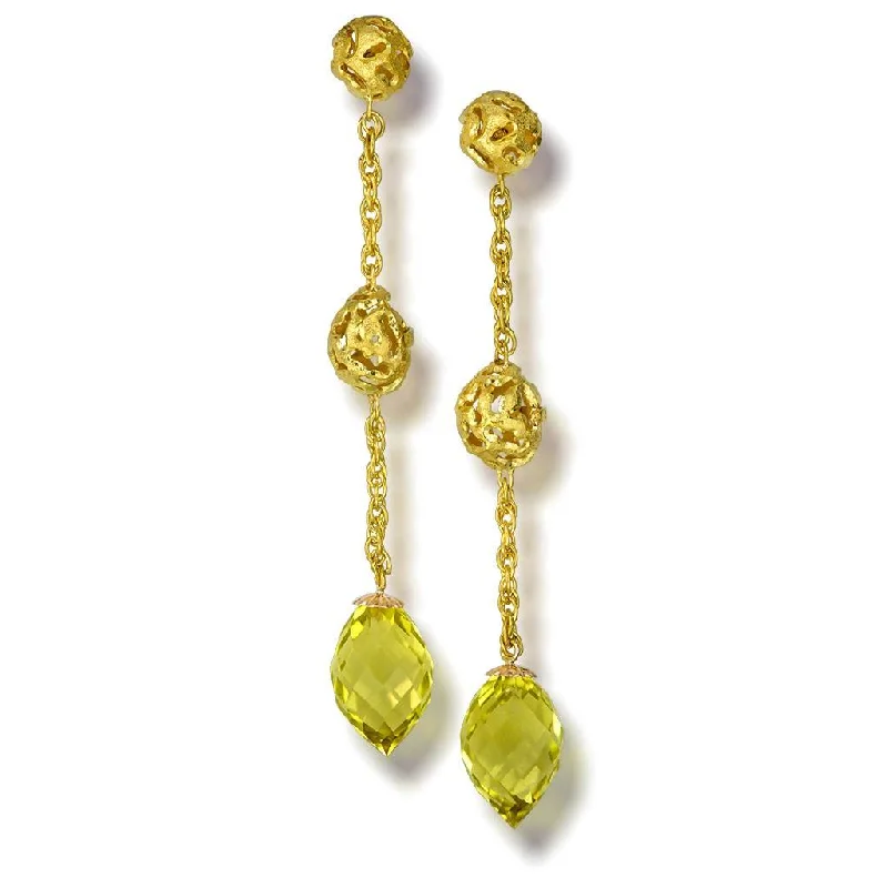 Ladies desert bloom earrings -Gold Meteorite Drop Earrings with Lemon Citrine