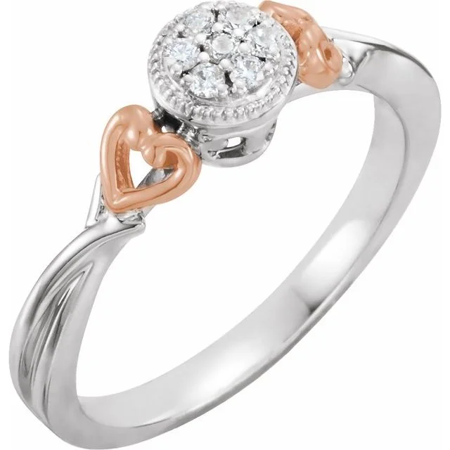 Ladies energy surge rings -10K White Gold and Rose Gold Heart 1/10 CTW Natural Diamond Promise Ring