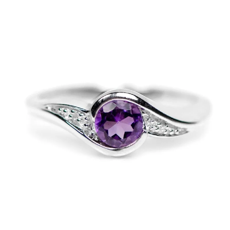 Ladies nature’s breath rings -Sterling Silver Round Amethyst and Diamond Ring