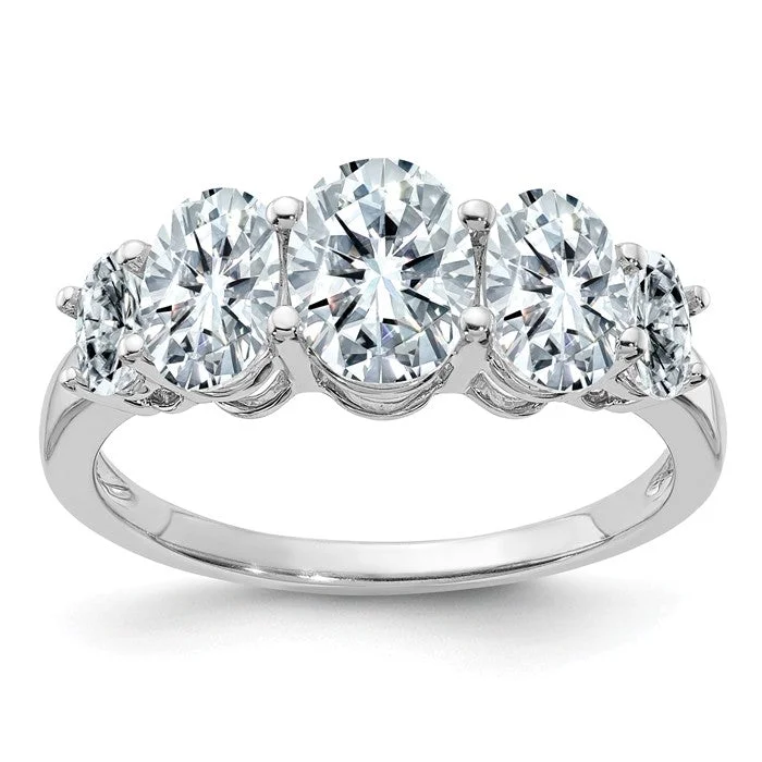 Ladies subtle grace rings -14k White Gold 3.5 CTW 5 Stone Oval Moissanite Ring