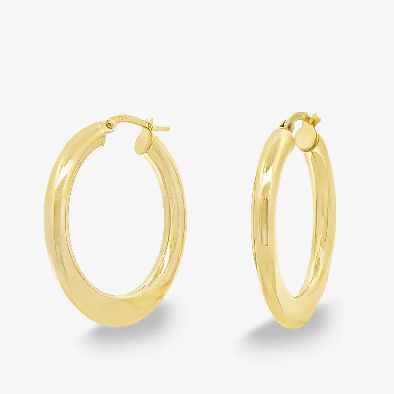 Ladies lock accent earrings -2.7mm Graduated 1.25" Flat to Round Hoop Earrings