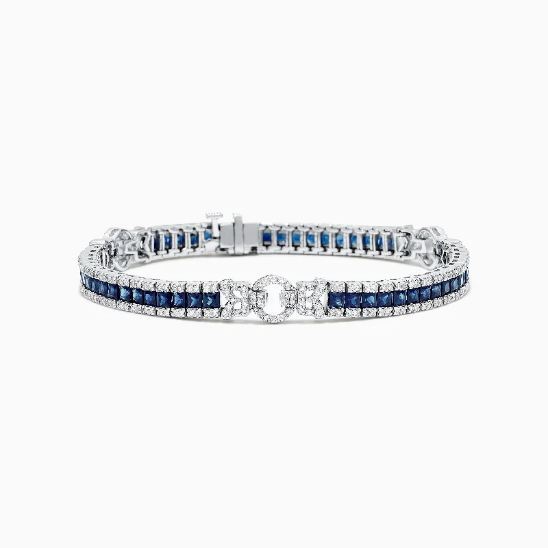 Ladies Bracelets with Gold Sphalerite-Royale Bleu 14K White Gold Sapphire and Diamond Bracelet, 7.66 TCW