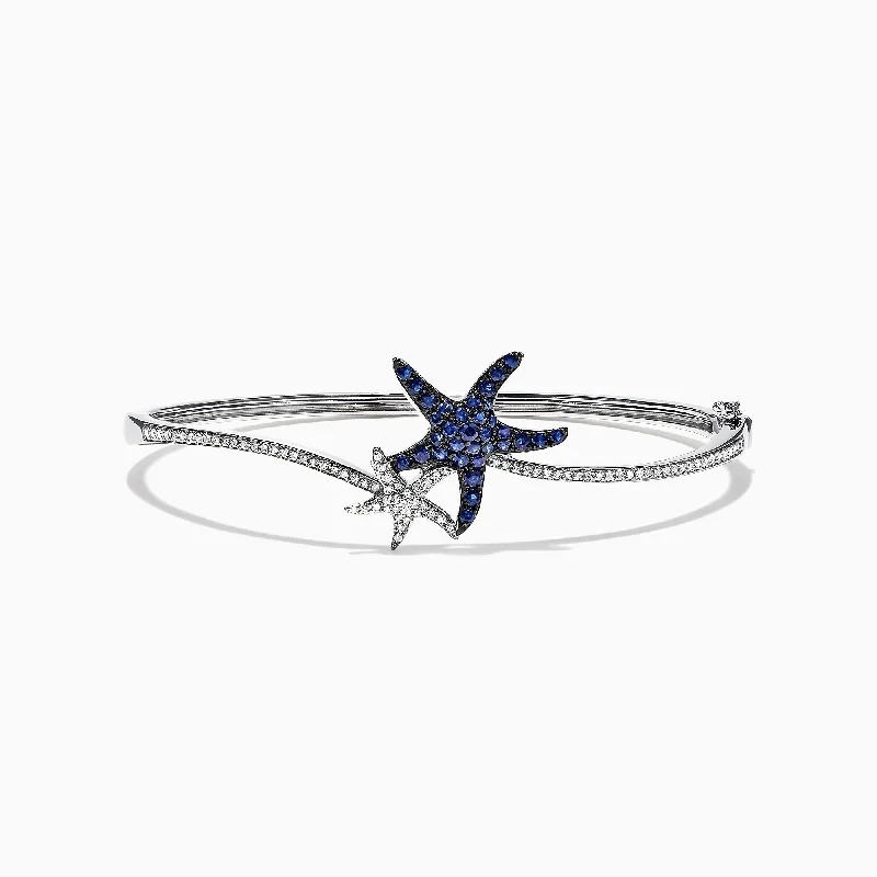 Ladies Bracelets Simple Shine-Seaside 14K Gold Blue Sapphire & Diamond Starfish Bracelet, 1.06 TCW