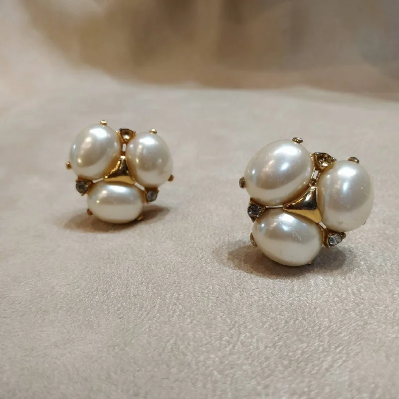 Ladies balanced grace earrings -Vintage Ciner 3 Pearl Earrings