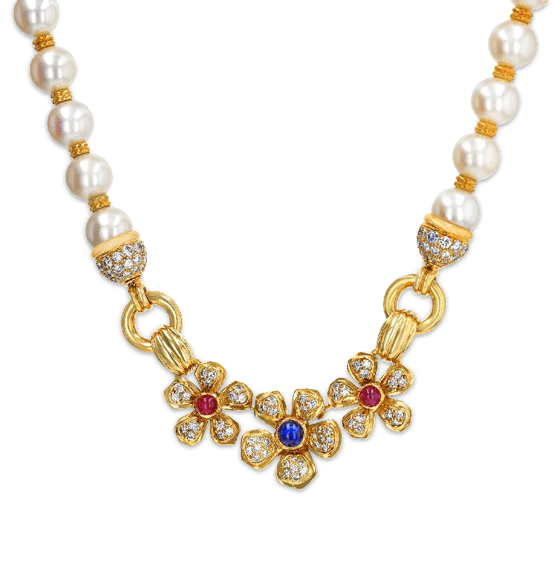 Ladies Necklaces Handcrafted Glow-Diamond and Pearl Floral Necklace