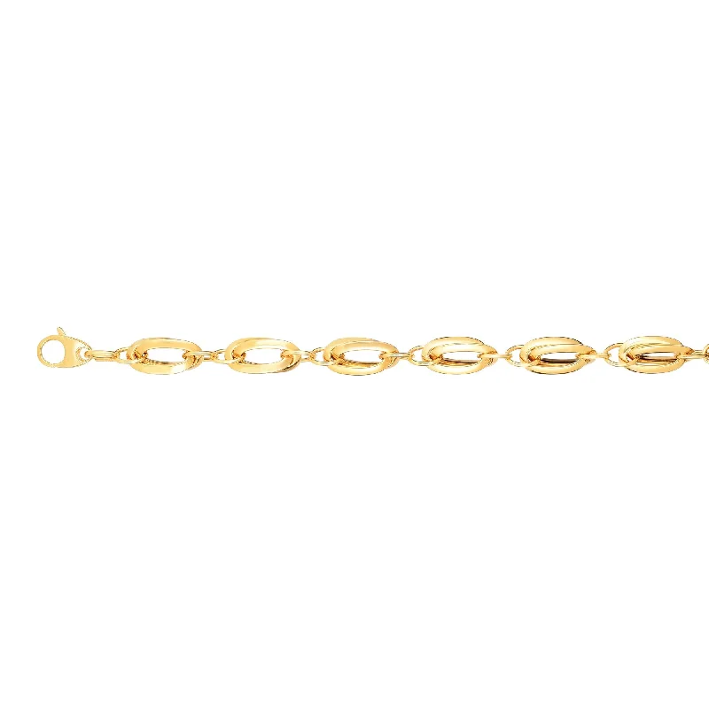 Ladies Bracelets Flexible Shine-14K Gold Double Elongated Oval Link Bracelet