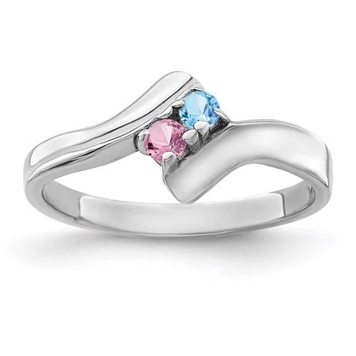 Ladies dragon breath rings -Curved Bypass Mother's Family Birthstone Ring