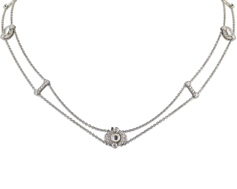 Ladies Necklaces with Anchor Spark-Tiffany & Co. Moonstone and Diamond Double-Strand Necklace