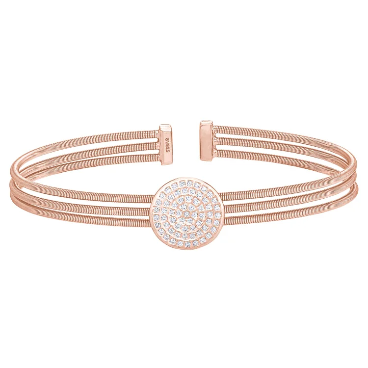 Ladies Bracelets with Wave Spark-Rose Gold Finish Sterling Silver Three Cable Cuff One Circle Bracelet with Simulated Diamonds