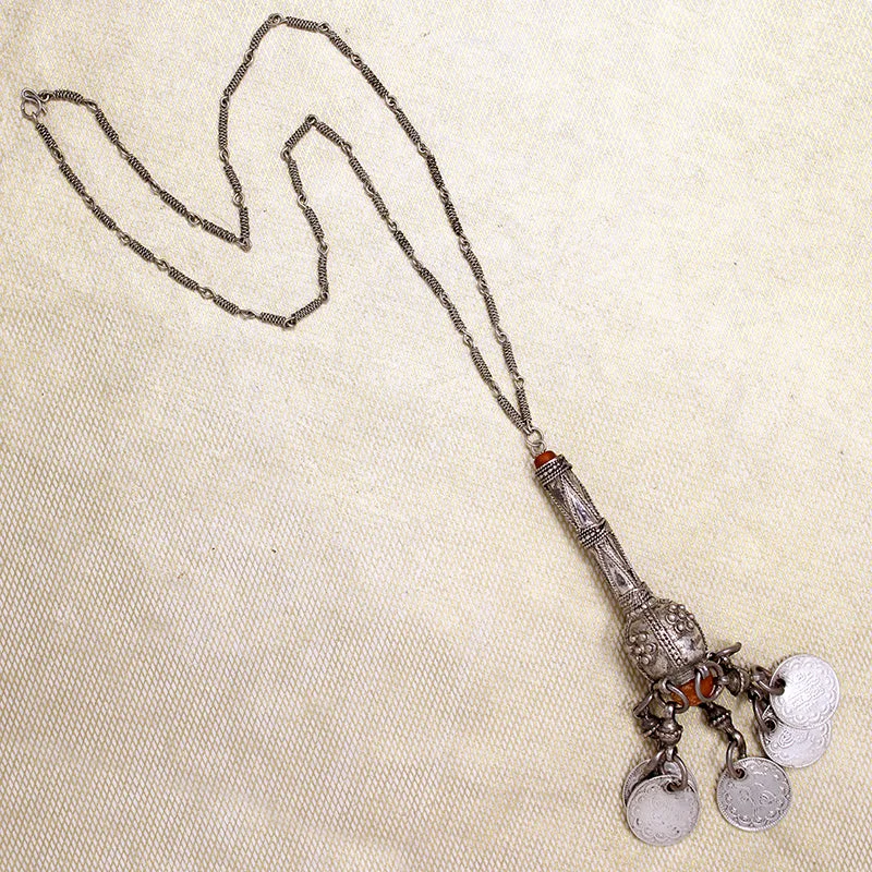 Ladies Necklaces with Crystal Spark-Silver Tribal Necklace with Copal and Coins