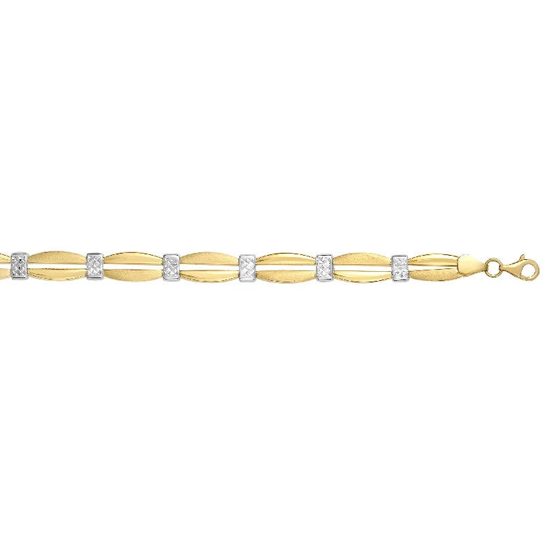 Ladies Bracelets Twisted Shine-14K Two-tone Gold Station Stampato Bracelet