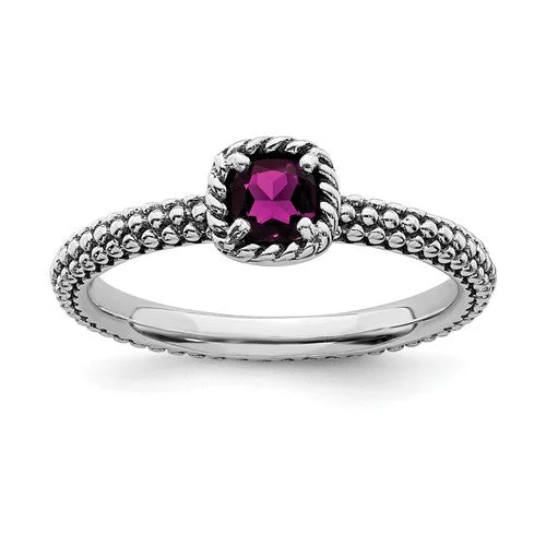 Ladies handcrafted artisan rings -Sterling Silver Stackable Expressions Rhodolite Garnet Ring