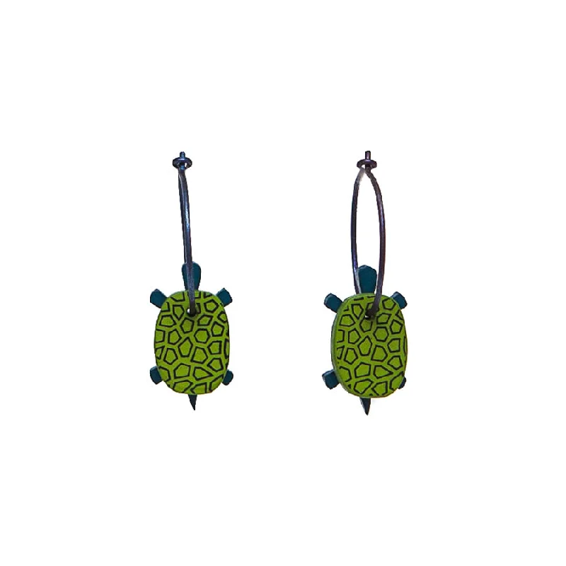 Ladies playful acrylic earrings -Lene Lundberg K-Form Green Turtle Earrings