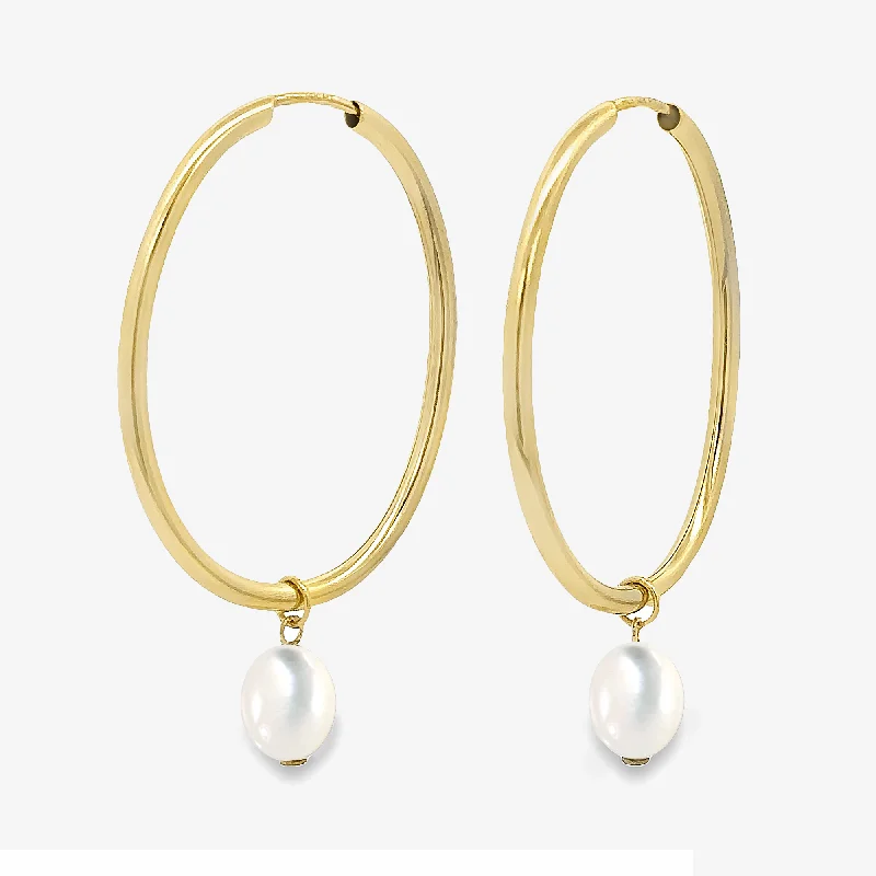 Ladies verdant emerald earrings -Dangling Pearl Hoop Earrings