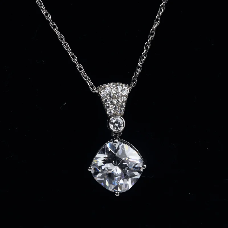 Ladies Necklaces for Special Shine-Sterling Silver Cubic Zirconia Pendant on Sterling Silver Chain Necklace - 18"