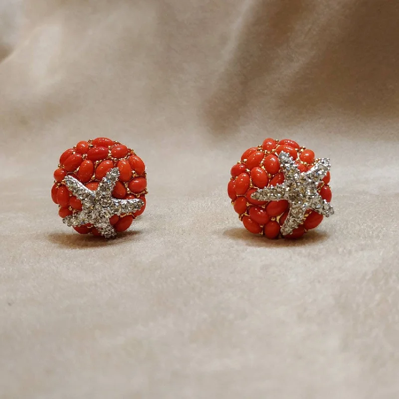 Ladies inspiring gleam earrings -KJL Coral Starfish Clip on Earrings by Kenneth Jay Lane