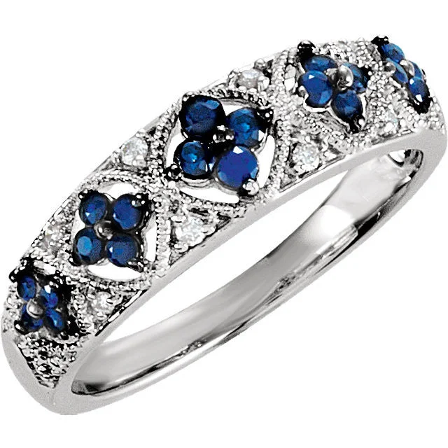 Ladies rolling wave rings -Sterling Silver Genuine Blue Sapphire & .05 CTW Diamond Ring