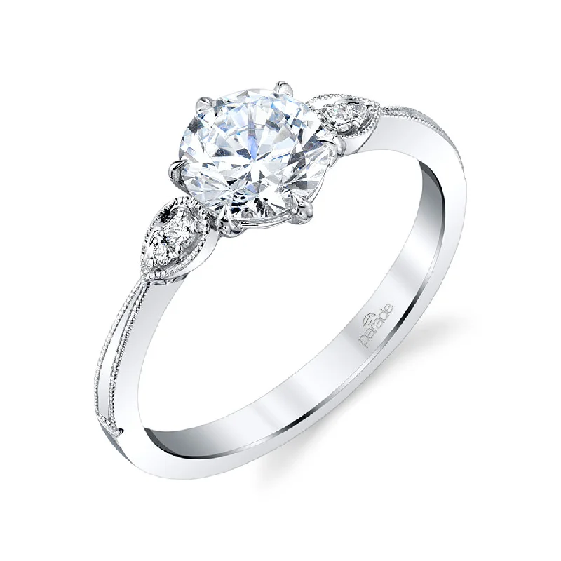 Natural essence engagement rings -Milgrain Leaf Diamond Engagement Ring