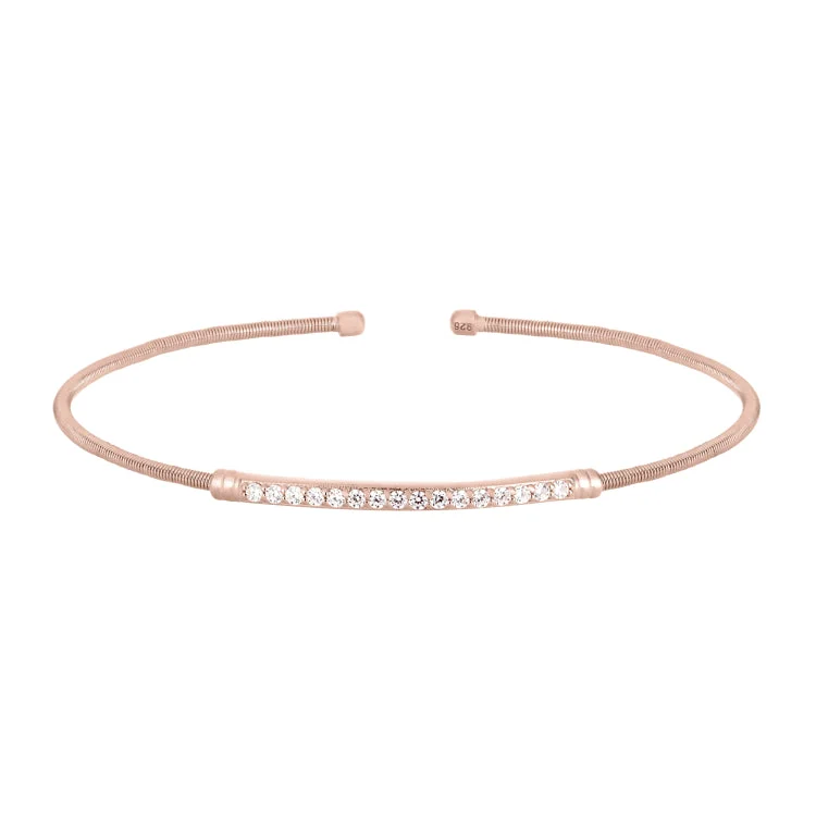 Ladies Bracelets with Teardrop Spark-Rose Gold Finish Sterling Silver Cable Cuff Bracelet with Simulated Diamond Birth Gems - April