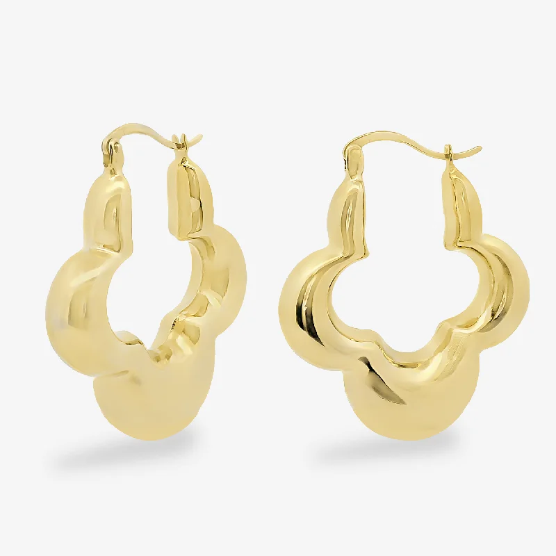 Ladies exotic eastern earrings -Gold Puffy Clover Hoop Earrings