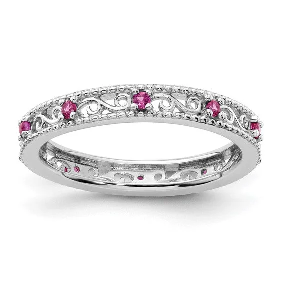 Ladies soaring bird rings -Sterling Silver Stackable Expressions Created Ruby Filigree Ring