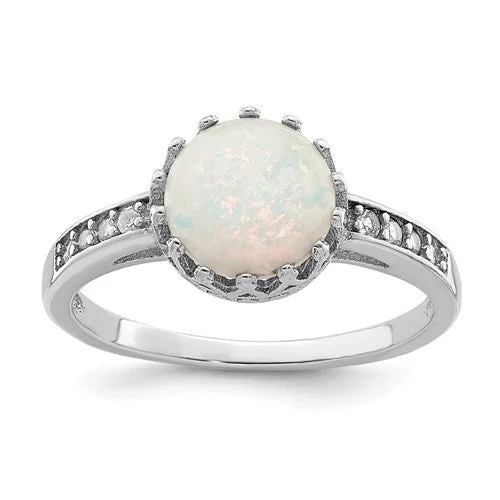 Ladies knuckle flair rings -Sterling Silver CZ and Round Created Opal Crown Set Ring