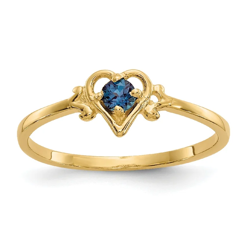 Ladies resin art rings -14K Yellow Gold Round Lab-Created Alexandrite June Petite Birthstone Heart Ring