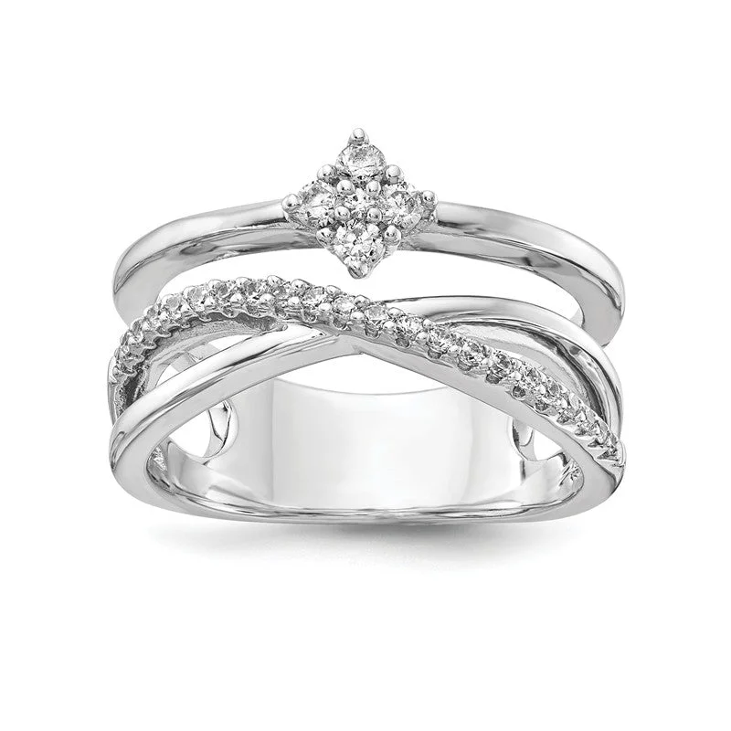 Ladies sacred cross rings -Sterling Silver CZ Triple Band Ring