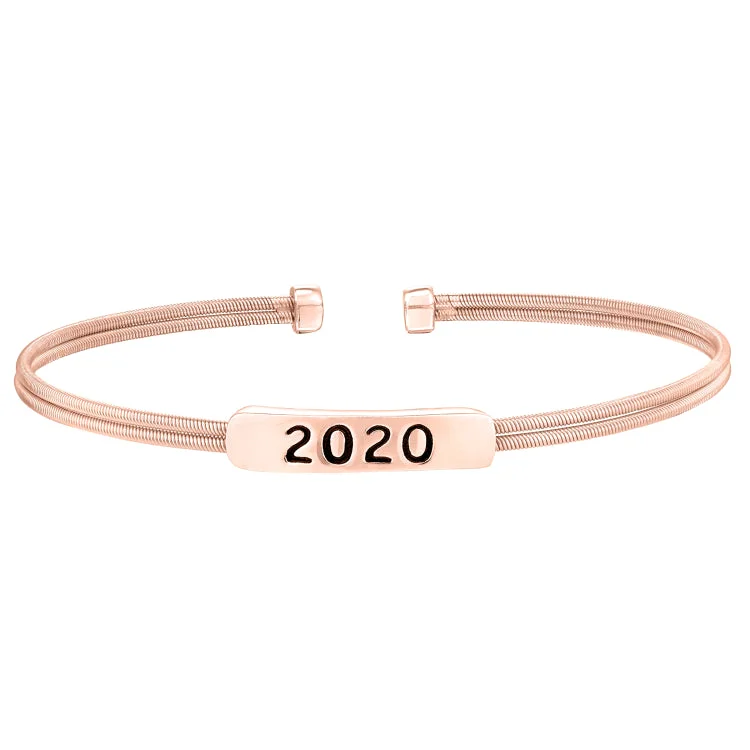 Ladies Bracelets Wave Shine-Rose Gold Finish Sterling Silver Two Cable Cuff Bracelet with a Centeral Bar with 2020..