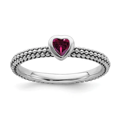 Ladies inscribed personalized rings -Sterling Silver Stackable Expressions Ruby Heart Ring