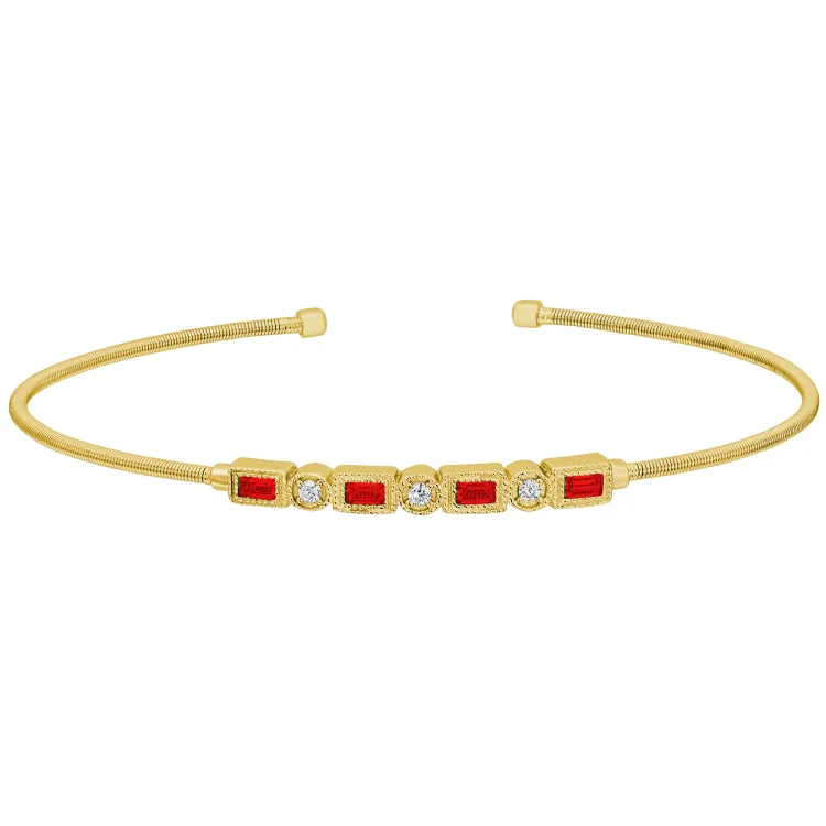 Ladies Bracelets for Chef Spark-Gold Finish Sterling Silver Cable Cuff Bracelet with Simulated Ruby and Simulated Diamonds