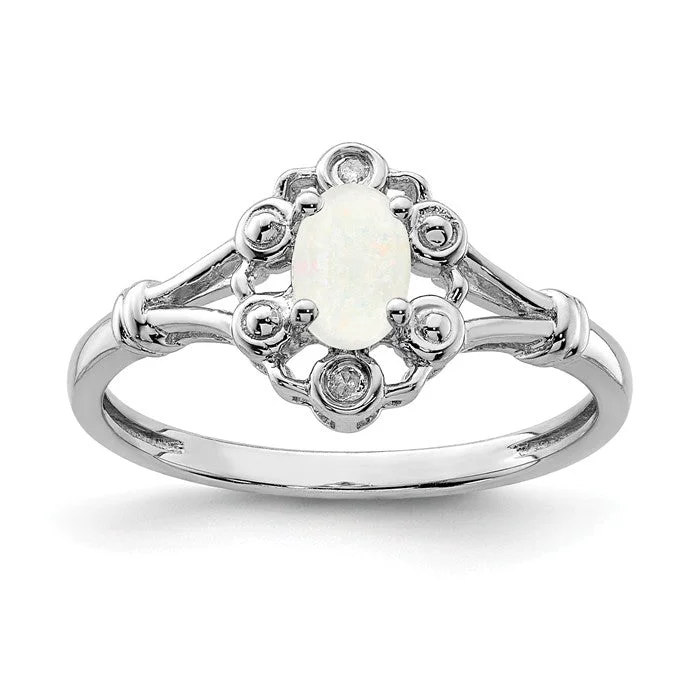 Ladies muted tone rings -Sterling Silver Oval Gemstone & Diamond Birthstone Rings